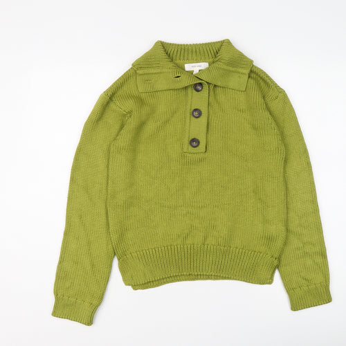 Per Una Womens Green Collared Viscose Henley Jumper Size S