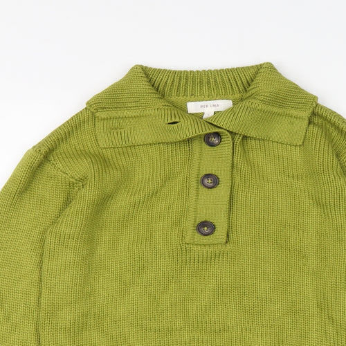 Per Una Womens Green Collared Viscose Henley Jumper Size S