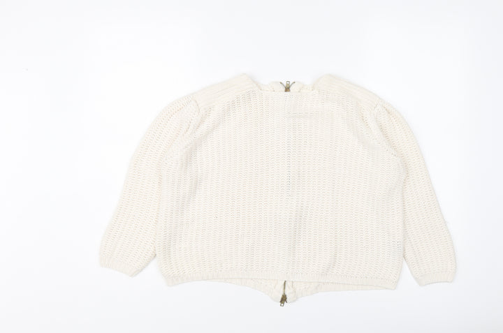 Zara Womens Ivory Round Neck Acrylic Pullover Jumper Size S