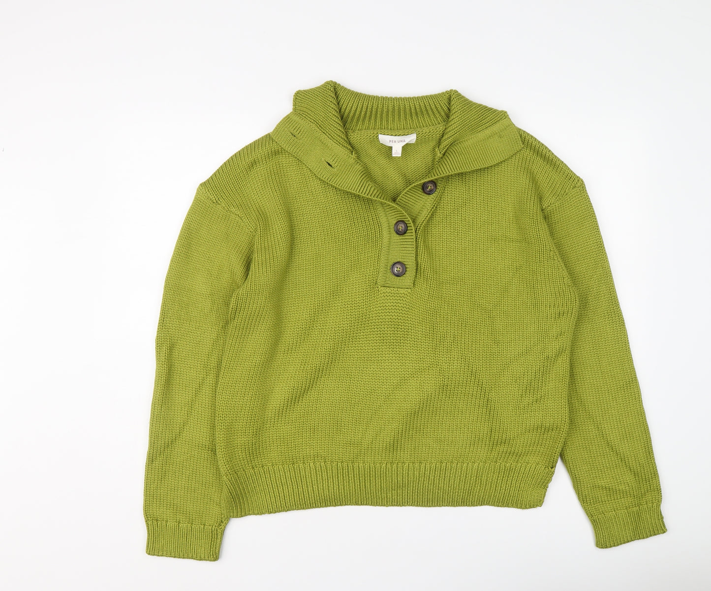 Per Una Womens Green Collared Viscose Henley Jumper Size L