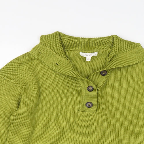 Per Una Womens Green Collared Viscose Henley Jumper Size L