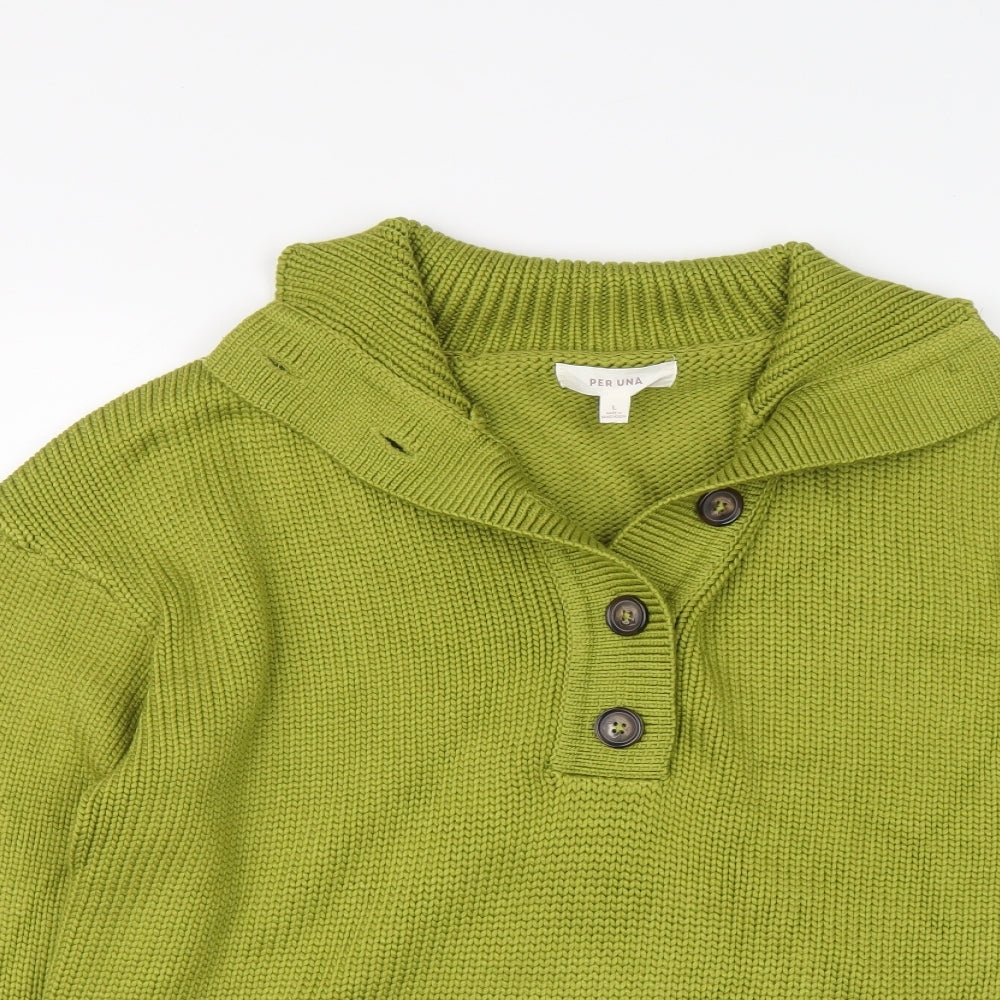Per Una Womens Green Collared Viscose Henley Jumper Size L