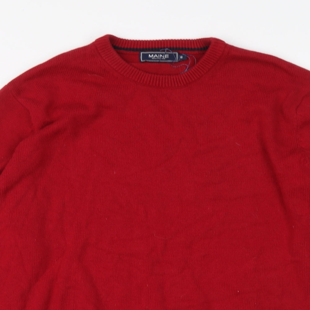Maine Mens Red Round Neck Acrylic Pullover Jumper Size M Long Sleeve