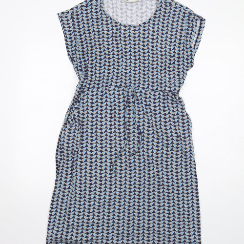 JoJo Maman Bébé Womens Blue Geometric Viscose A-Line Size M Round Neck Pullover