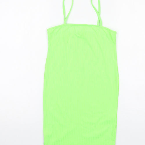 I SAW IT FIRST Womens Green Polyester Mini Size 12 Square Neck Pullover