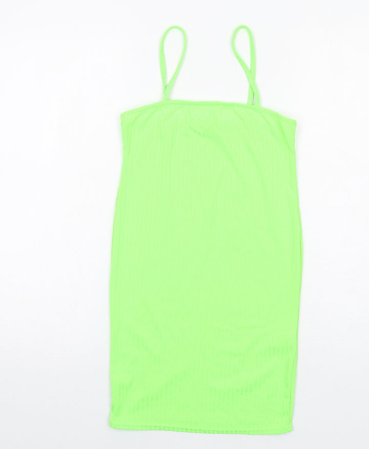 I SAW IT FIRST Womens Green Polyester Mini Size 12 Square Neck Pullover