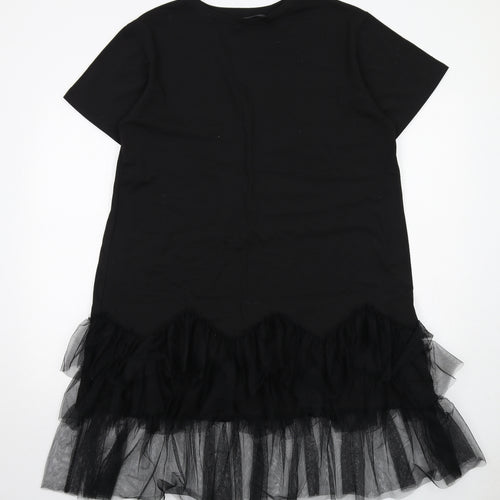 Cameo Rose Womens Black Polyester T-Shirt Dress Size 18 Round Neck Pullover - Tulle
