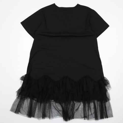 Cameo Rose Womens Black Polyester T-Shirt Dress Size 18 Round Neck Pullover - Tulle