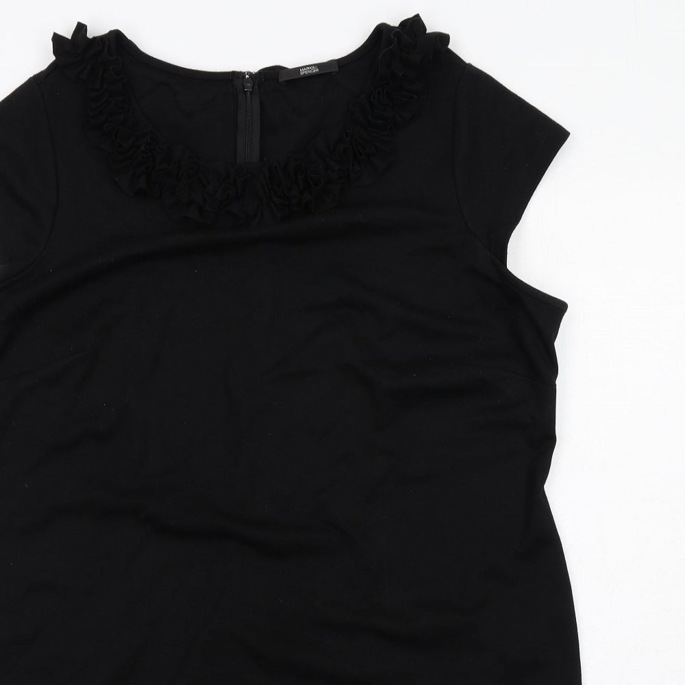 Marks and Spencer Womens Black Polyester Shift Size 22 Round Neck Zip