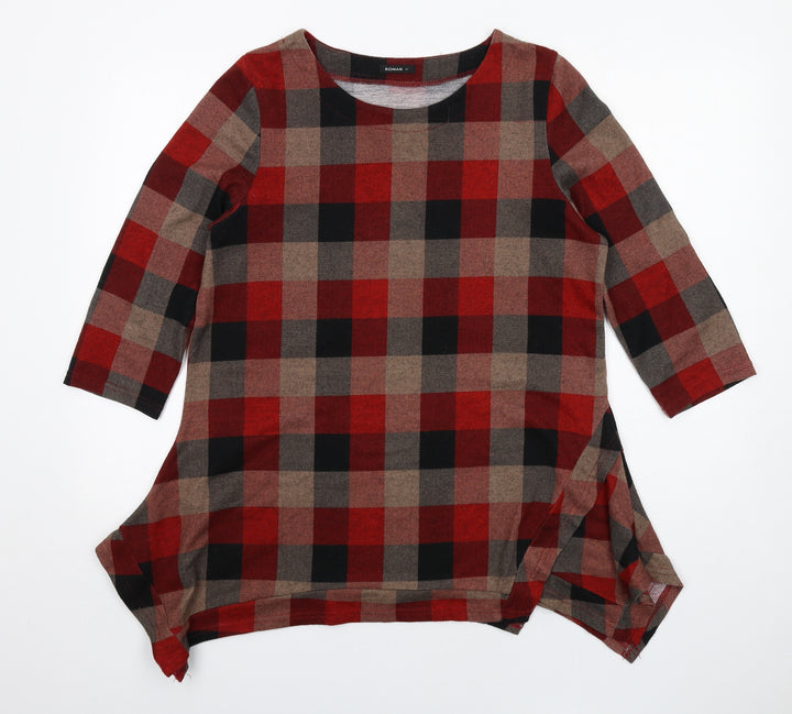 Roman Womens Multicoloured Check Polyester Basic T-Shirt Size 12 Round Neck