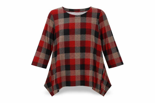 Front view of Roman women’s multicoloured check polyester basic t-shirt, size UK 12, round neck