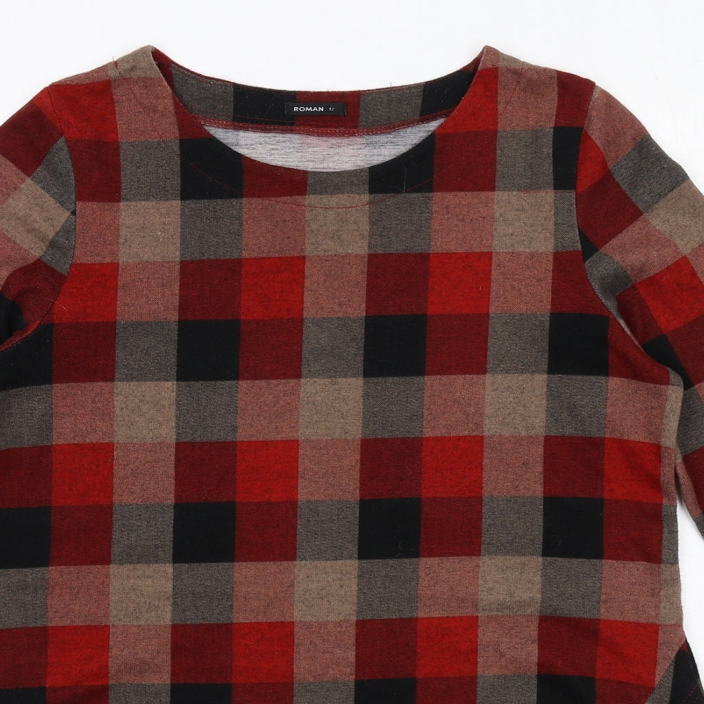 Roman Womens Multicoloured Check Polyester Basic T-Shirt Size 12 Round Neck
