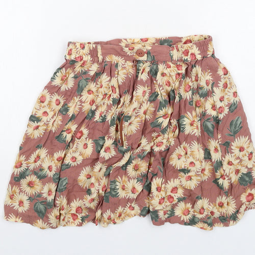 C&A Womens Multicoloured Floral Viscose Skater Skirt Size 10 Zip