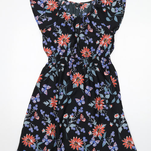 New Look Womens Black Floral Polyester A-Line Size 12 Round Neck Pullover