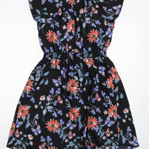 New Look Womens Black Floral Polyester A-Line Size 12 Round Neck Pullover