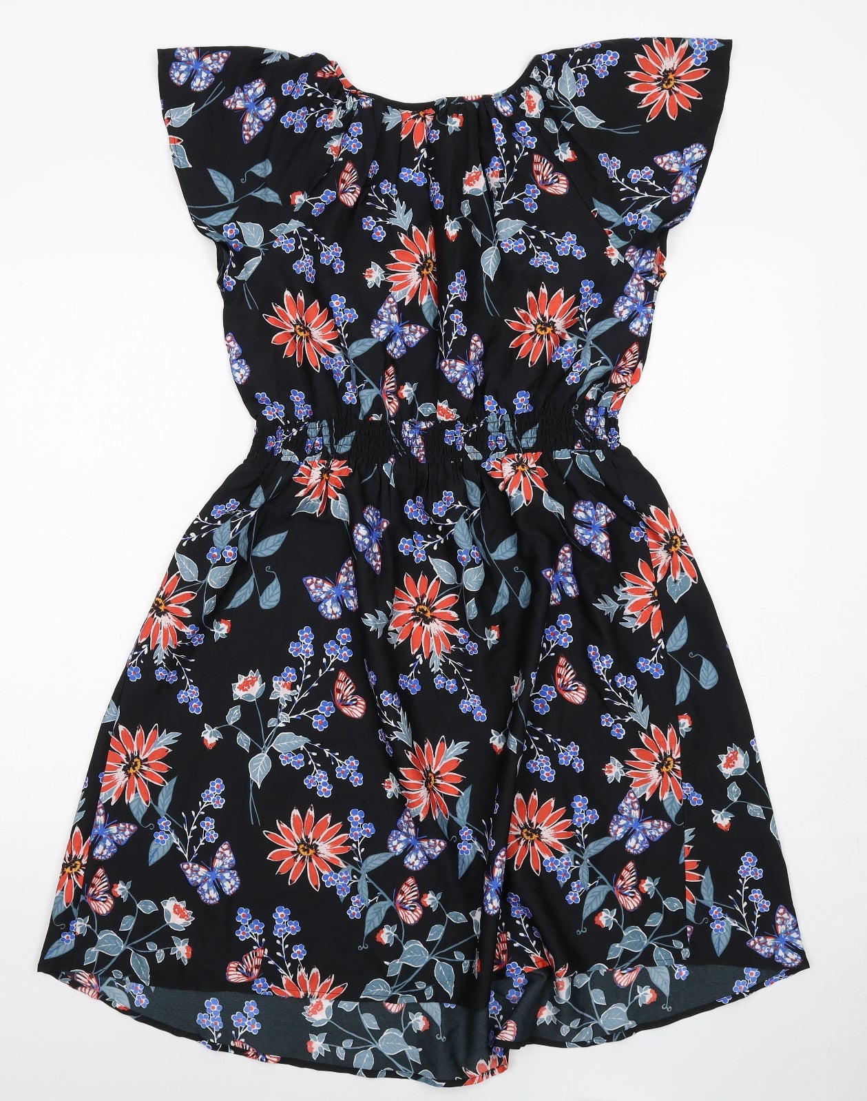 New Look Womens Black Floral Polyester A-Line Size 12 Round Neck Pullover