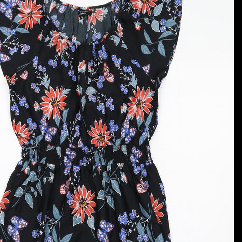 New Look Womens Black Floral Polyester A-Line Size 12 Round Neck Pullover