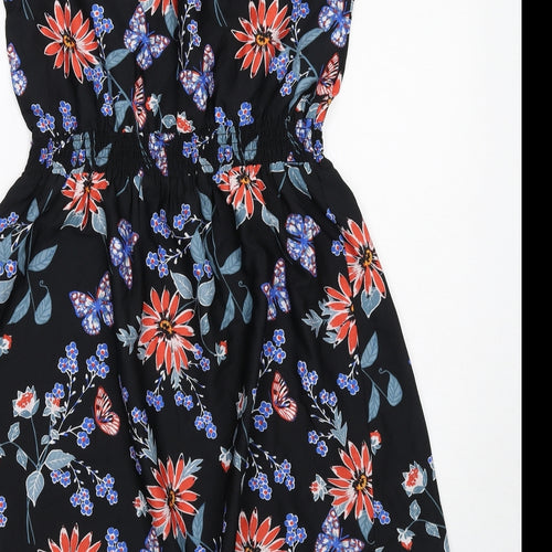 New Look Womens Black Floral Polyester A-Line Size 12 Round Neck Pullover