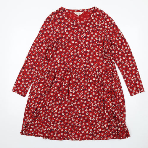 Seasalt Womens Red Floral Cotton Jumper Dress Size 12 Round Neck Pullover