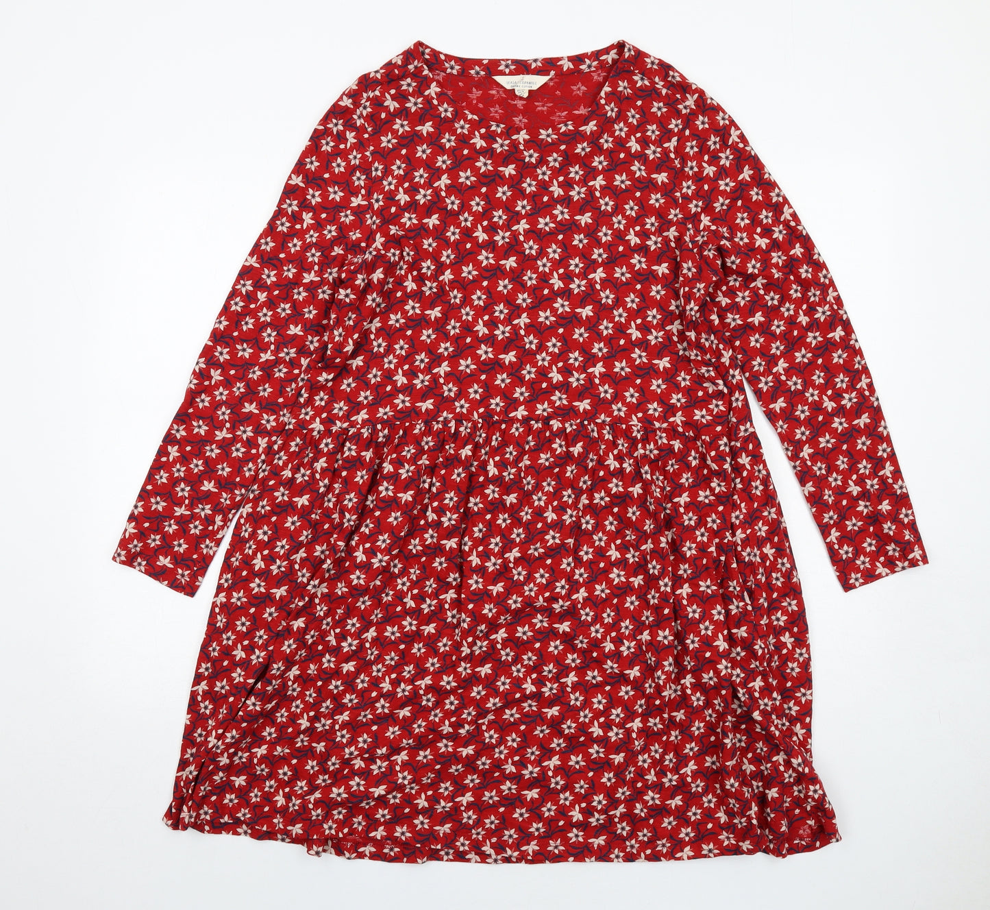 Seasalt Womens Red Floral Cotton Jumper Dress Size 12 Round Neck Pullover