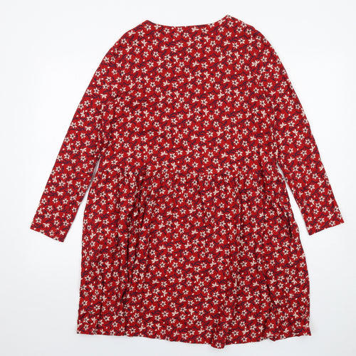 Seasalt Womens Red Floral Cotton Jumper Dress Size 12 Round Neck Pullover