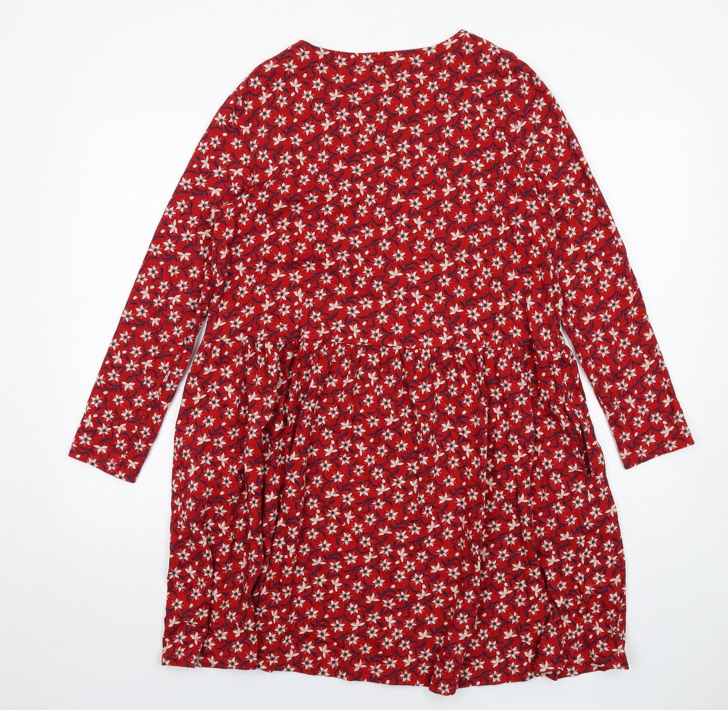 Seasalt Womens Red Floral Cotton Jumper Dress Size 12 Round Neck Pullover