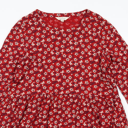 Seasalt Womens Red Floral Cotton Jumper Dress Size 12 Round Neck Pullover