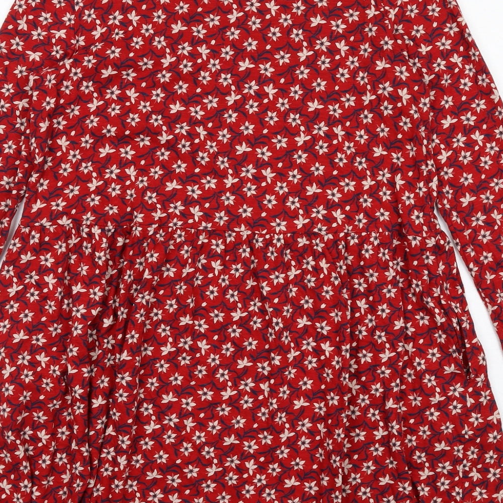 Seasalt Womens Red Floral Cotton Jumper Dress Size 12 Round Neck Pullover