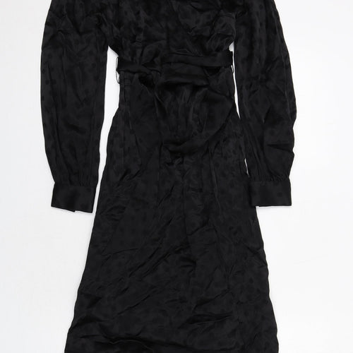 Per Una Womens Black Polka Dot Viscose A-Line Size 6 V-Neck Zip
