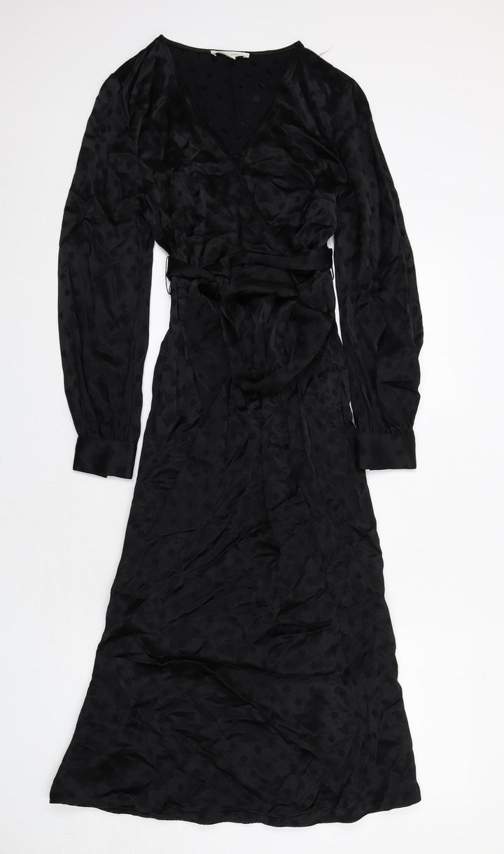 Per Una Womens Black Polka Dot Viscose A-Line Size 6 V-Neck Zip