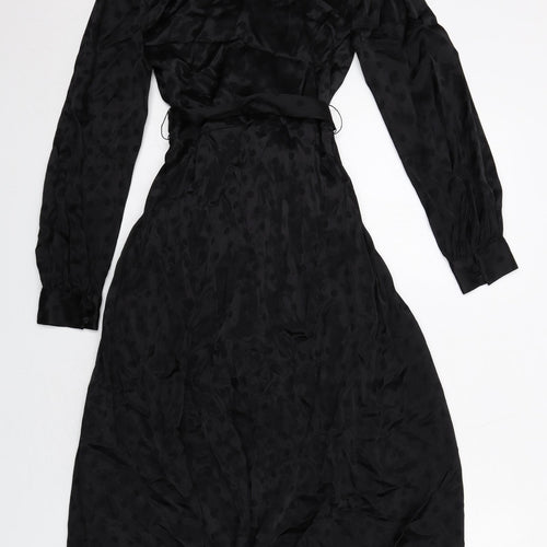 Per Una Womens Black Polka Dot Viscose A-Line Size 6 V-Neck Zip