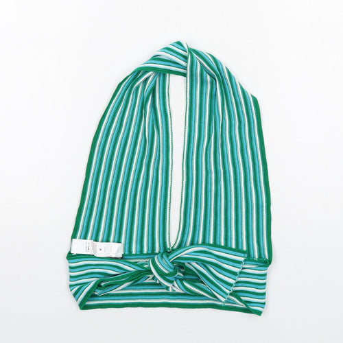 PRETTYLITTLETHING Womens Green Striped Acrylic Cropped Tank Size M Halter
