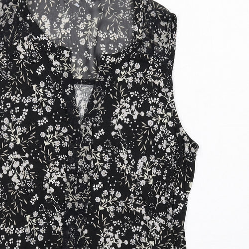 M&Co Womens Black Floral Viscose Basic Blouse Size 10 Scoop Neck