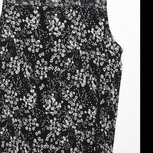M&Co Womens Black Floral Viscose Basic Blouse Size 10 Scoop Neck