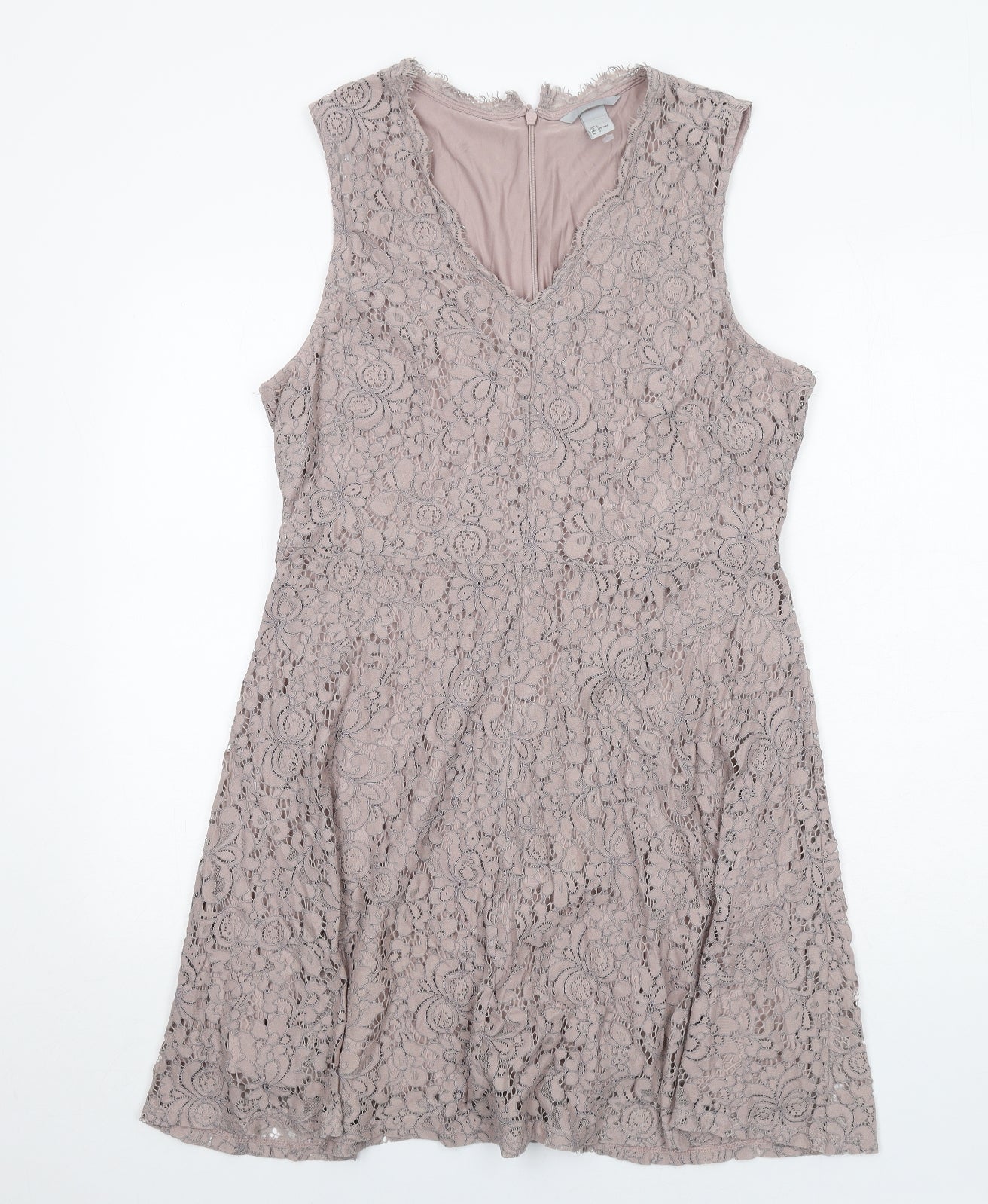 H&M Womens Purple Floral Polyamide Trapeze & Swing Size L V-Neck Zip