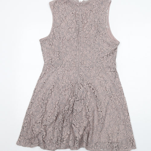 H&M Womens Purple Floral Polyamide Trapeze & Swing Size L V-Neck Zip