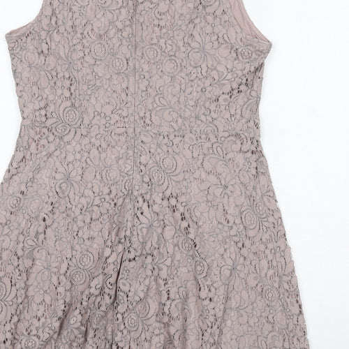 H&M Womens Purple Floral Polyamide Trapeze & Swing Size L V-Neck Zip