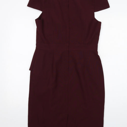 Dorothy Perkins Womens Purple Polyester Shift Size 14 Round Neck Zip