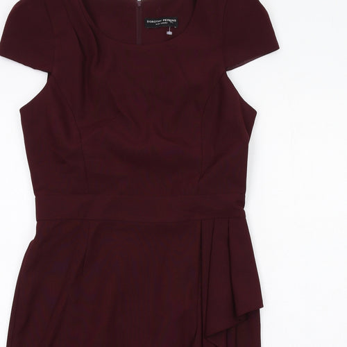 Dorothy Perkins Womens Purple Polyester Shift Size 14 Round Neck Zip