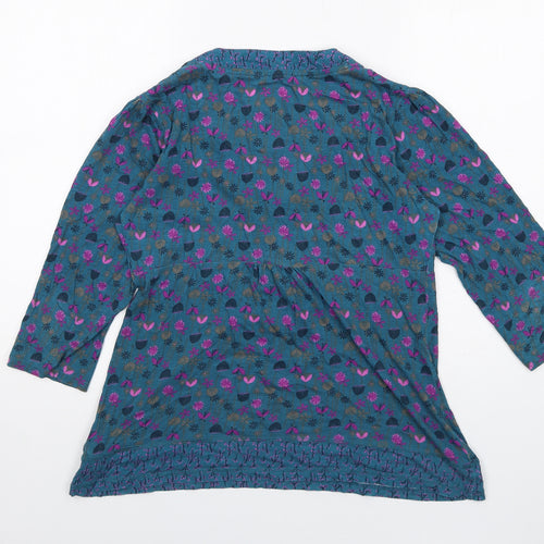 MANTARAY PRODUCTS Womens Blue Floral Cotton Basic T-Shirt Size 12 V-Neck