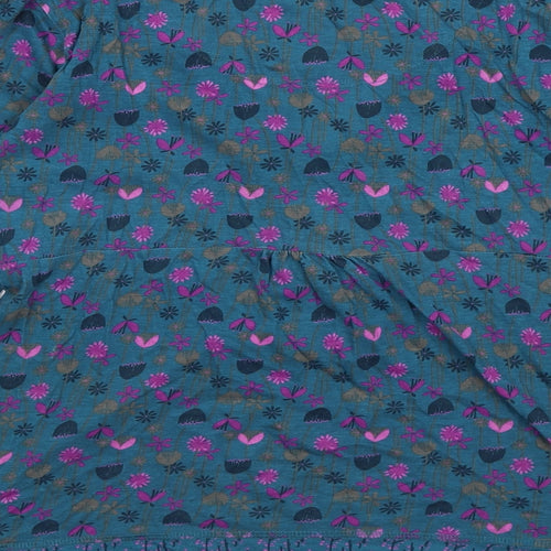 MANTARAY PRODUCTS Womens Blue Floral Cotton Basic T-Shirt Size 12 V-Neck