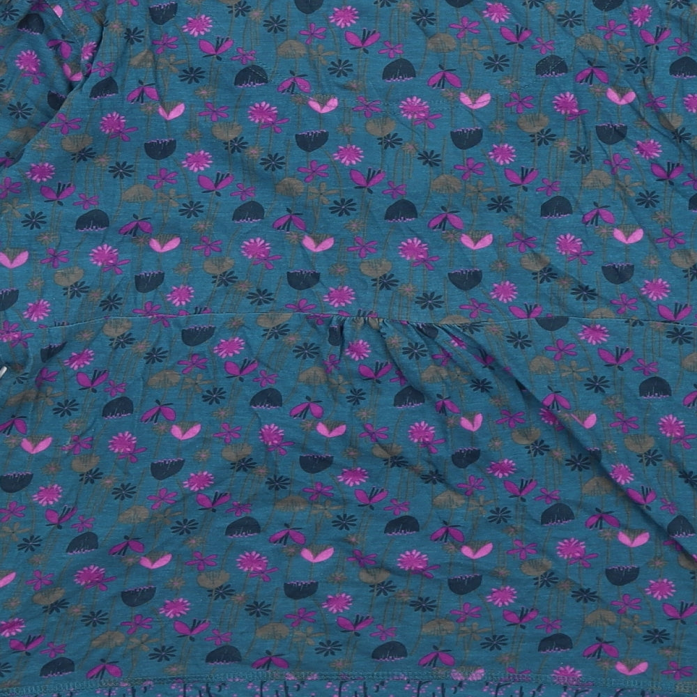 MANTARAY PRODUCTS Womens Blue Floral Cotton Basic T-Shirt Size 12 V-Neck