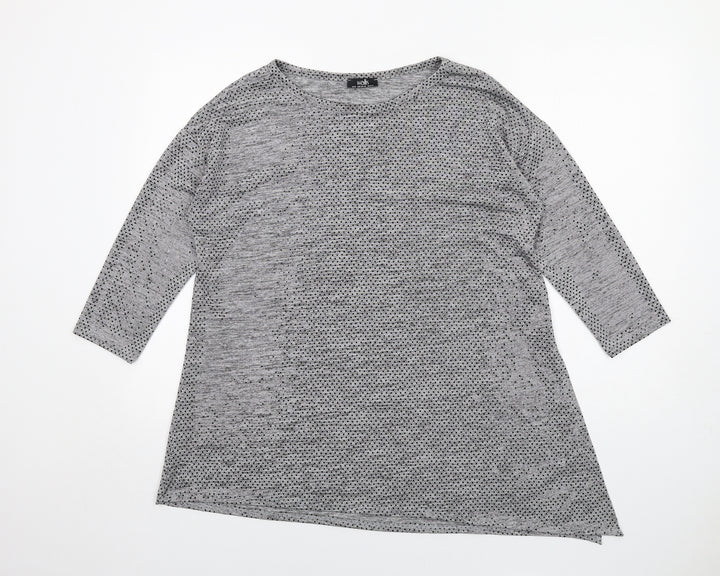 Wallis Womens Grey Polka Dot Polyester Basic T-Shirt Size M Round Neck