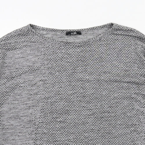 Wallis Womens Grey Polka Dot Polyester Basic T-Shirt Size M Round Neck