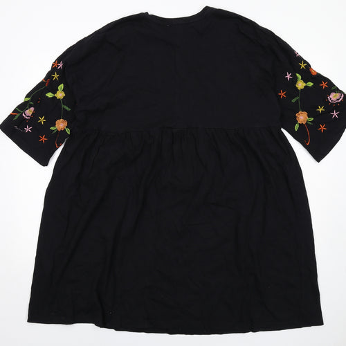 ASOS Womens Black Floral Cotton A-Line Size 14 Round Neck Pullover