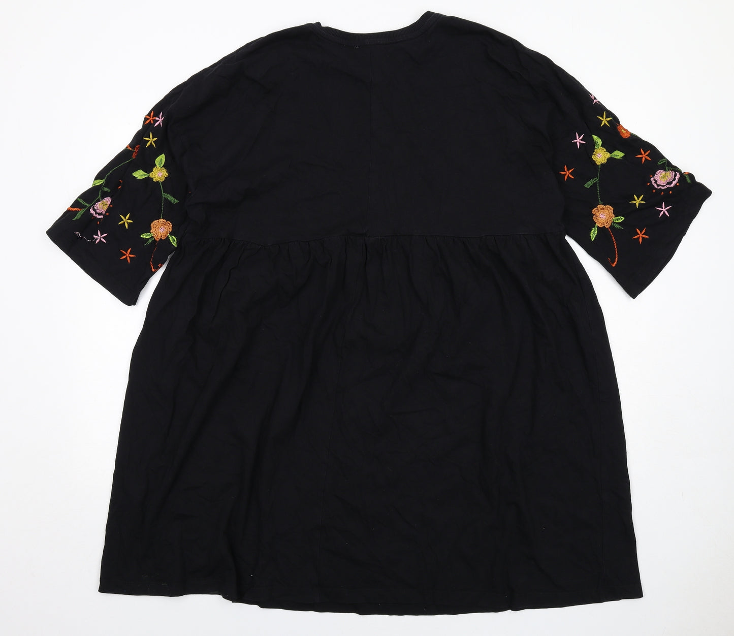 ASOS Womens Black Floral Cotton A-Line Size 14 Round Neck Pullover