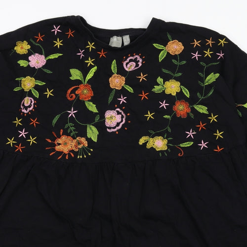 ASOS Womens Black Floral Cotton A-Line Size 14 Round Neck Pullover