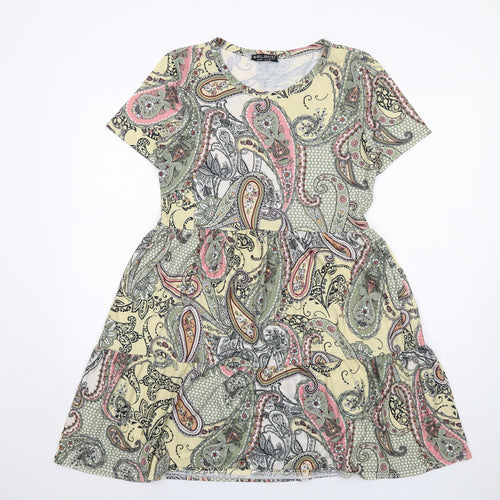 Select Womens Multicoloured Paisley Polyester T-Shirt Dress Size 14 Round Neck Pullover