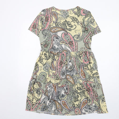 Select Womens Multicoloured Paisley Polyester T-Shirt Dress Size 14 Round Neck Pullover