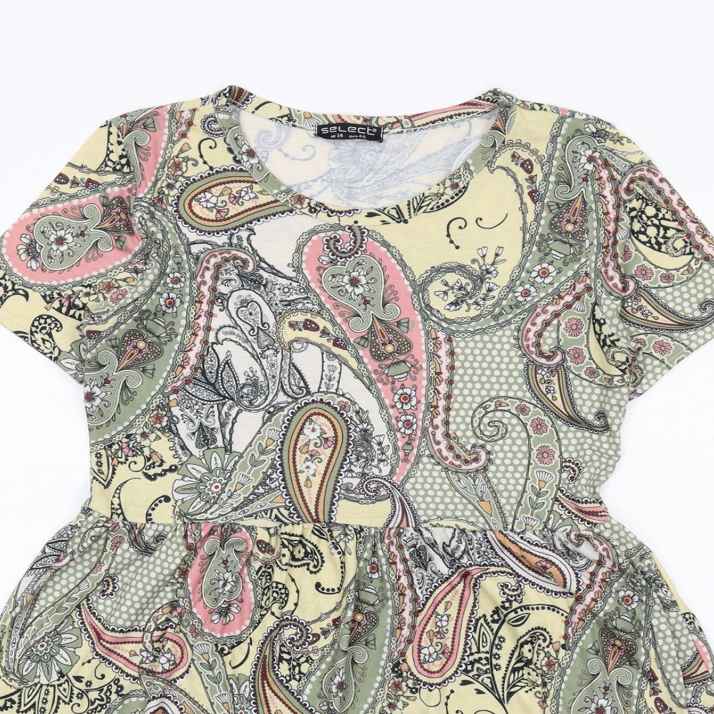 Select Womens Multicoloured Paisley Polyester T-Shirt Dress Size 14 Round Neck Pullover